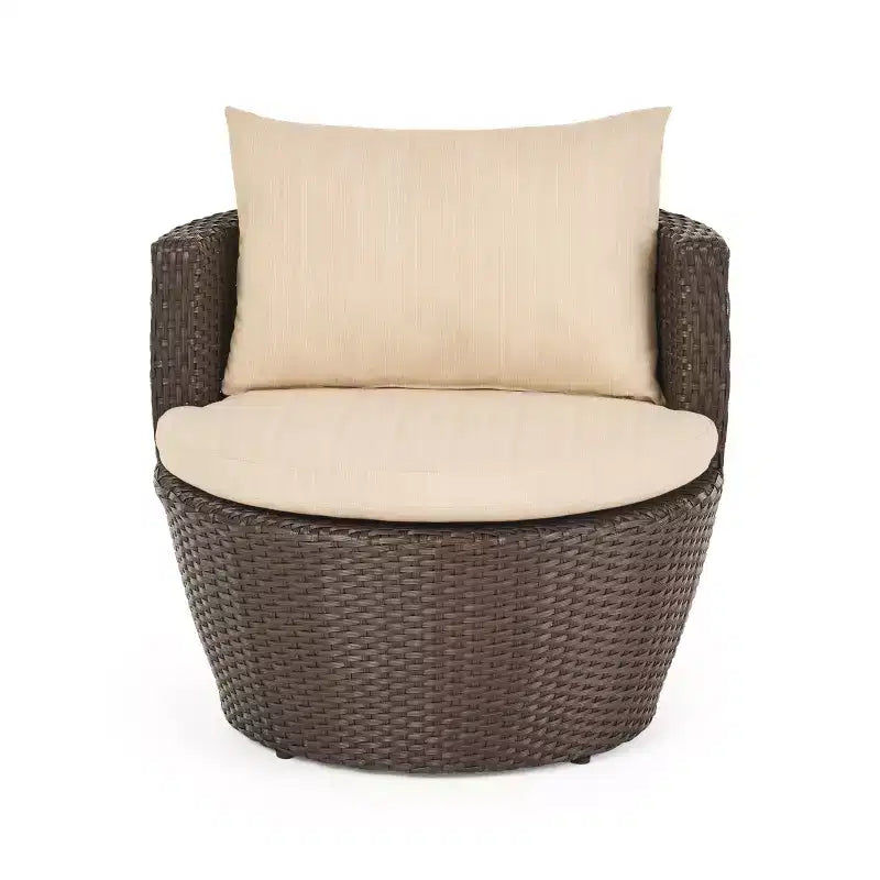 ModernLuxe 3pcs Outdoor Conversation Set Wicker Patio Chat Set, PE Rattan Chairs with Cushions & Tempered Glass Table