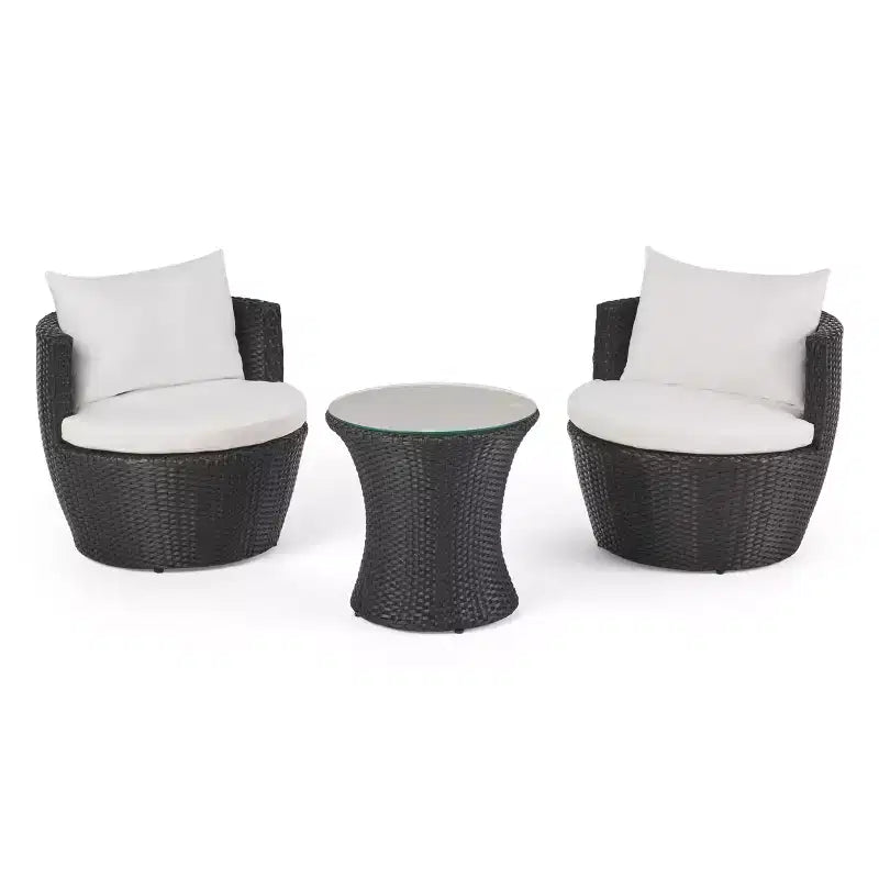 ModernLuxe 3pcs Outdoor Conversation Set Wicker Patio Chat Set, PE Rattan Chairs with Cushions & Tempered Glass Table
