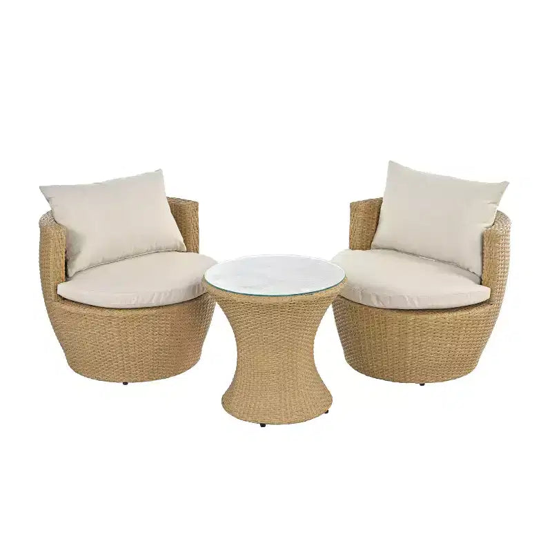 ModernLuxe 3pcs Outdoor Conversation Set Wicker Patio Chat Set, PE Rattan Chairs with Cushions & Tempered Glass Table