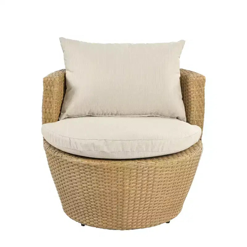 ModernLuxe 3pcs Outdoor Conversation Set Wicker Patio Chat Set, PE Rattan Chairs with Cushions & Tempered Glass Table
