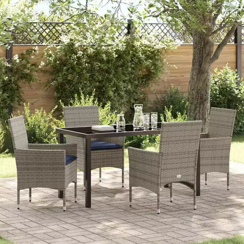 vidaXL Table and Chair Set with Cushion 5 pcs Grey PE Rattan