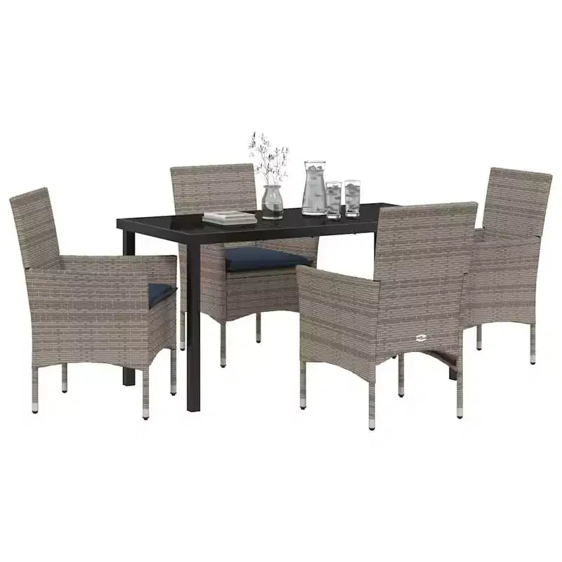 vidaXL Table and Chair Set with Cushion 5 pcs Grey PE Rattan
