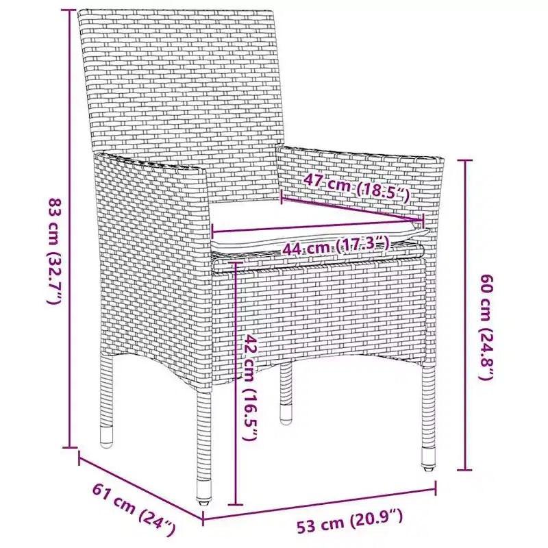 vidaXL Table and Chair Set with Cushion 5 pcs Grey PE Rattan