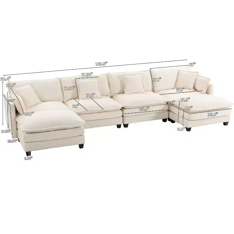 GDFStudio Dulles Modern 4-Seat Chenille Upholstered Modular Sectional Sofa with 2 Ottomans