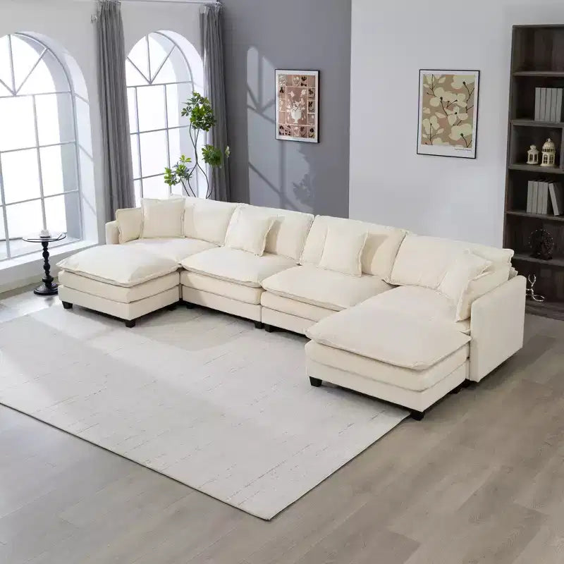 GDFStudio Dulles Modern 4-Seat Chenille Upholstered Modular Sectional Sofa with 2 Ottomans