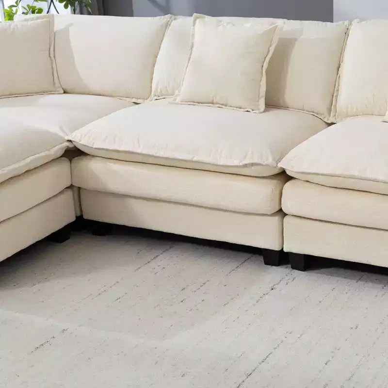 GDFStudio Dulles Modern 4-Seat Chenille Upholstered Modular Sectional Sofa with 2 Ottomans