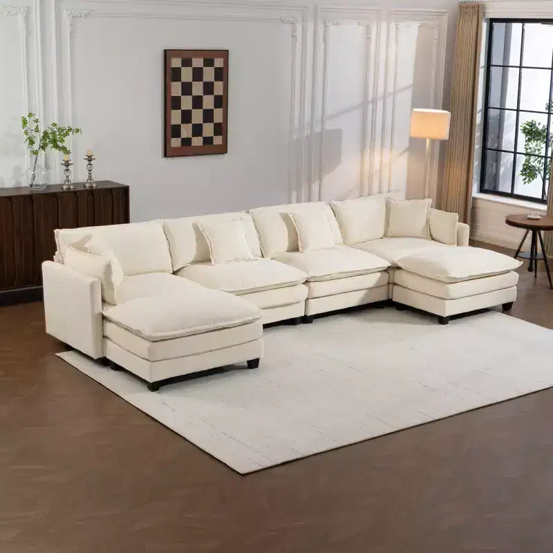 GDFStudio Dulles Modern 4-Seat Chenille Upholstered Modular Sectional Sofa with 2 Ottomans