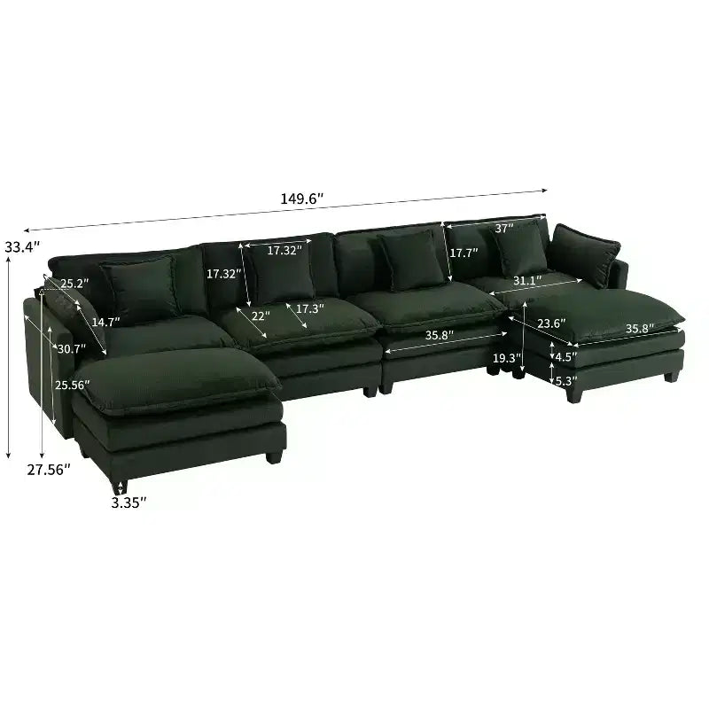 GDFStudio Dulles Modern 4-Seat Chenille Upholstered Modular Sectional Sofa with 2 Ottomans