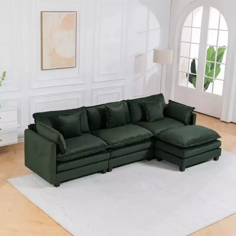 GDFStudio Fairmont 113.77 3-Seat Modular Chenille Upholstered Sectional Sofa with Ottoman and Waist Pillows