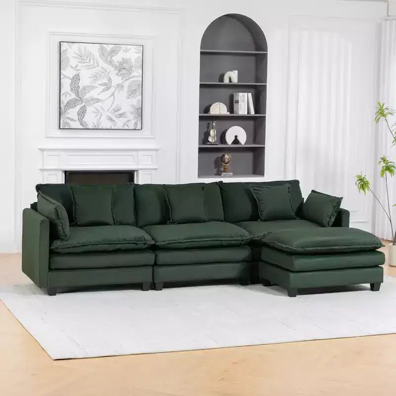GDFStudio Fairmont 113.77 3-Seat Modular Chenille Upholstered Sectional Sofa with Ottoman and Waist Pillows
