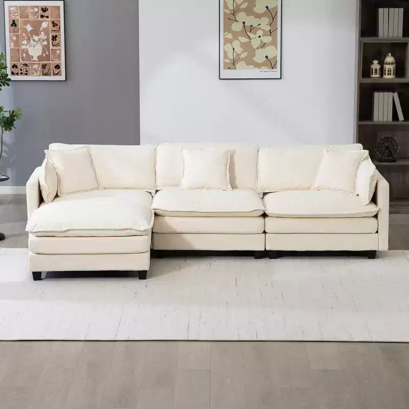 GDFStudio Fairmont 113.77 3-Seat Modular Chenille Upholstered Sectional Sofa with Ottoman and Waist Pillows