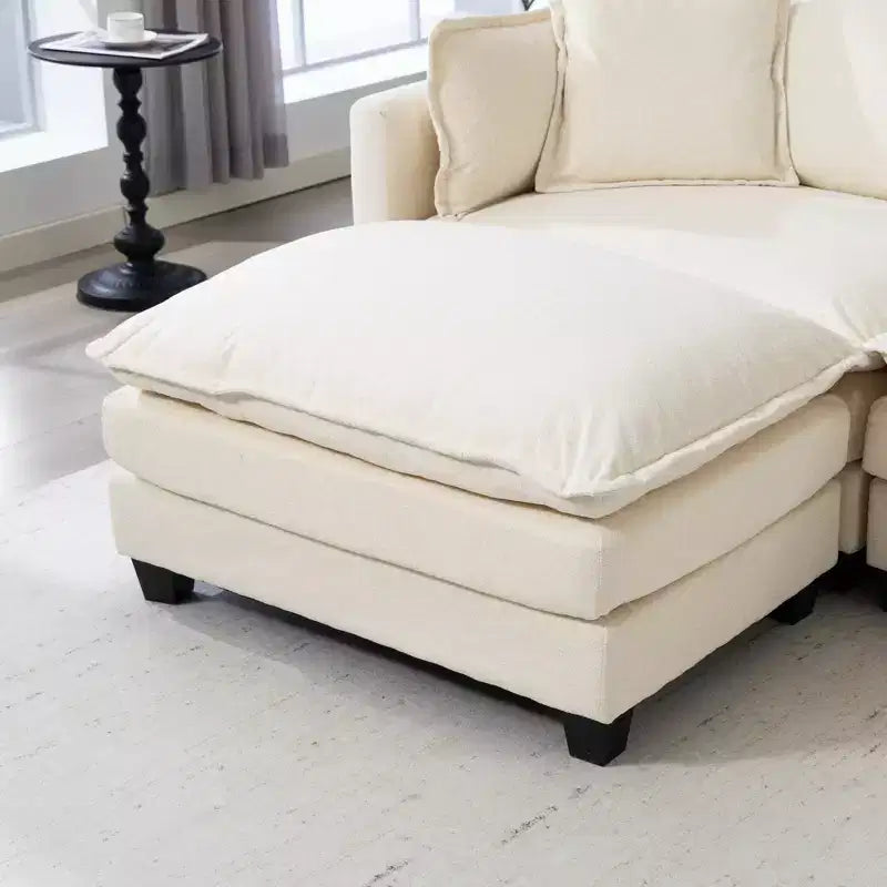 GDFStudio Fairmont 113.77 3-Seat Modular Chenille Upholstered Sectional Sofa with Ottoman and Waist Pillows