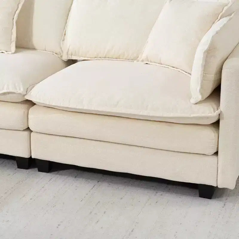 GDFStudio Fairmont 113.77 3-Seat Modular Chenille Upholstered Sectional Sofa with Ottoman and Waist Pillows