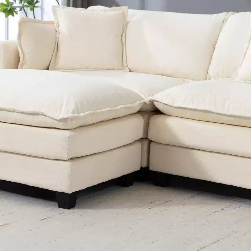 GDFStudio Fairmont 113.77 3-Seat Modular Chenille Upholstered Sectional Sofa with Ottoman and Waist Pillows