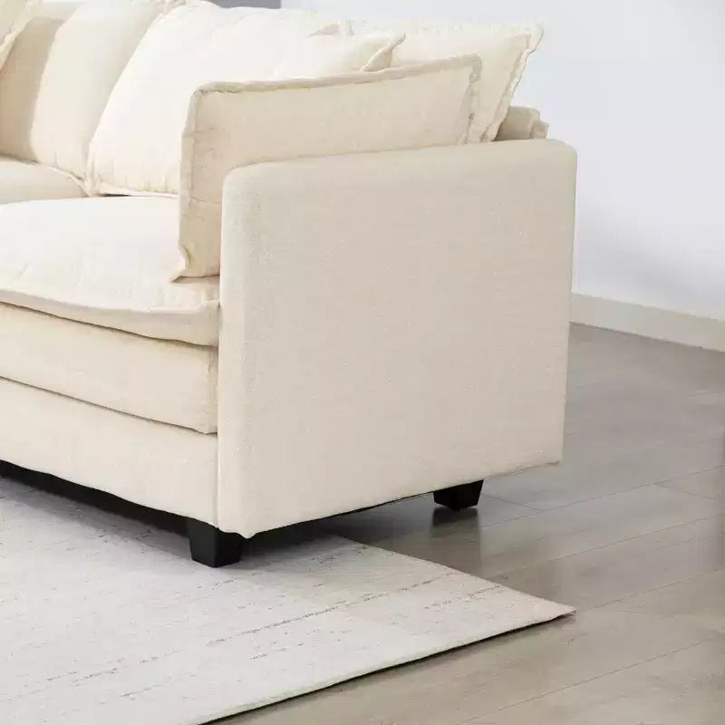 GDFStudio Fairmont 113.77 3-Seat Modular Chenille Upholstered Sectional Sofa with Ottoman and Waist Pillows