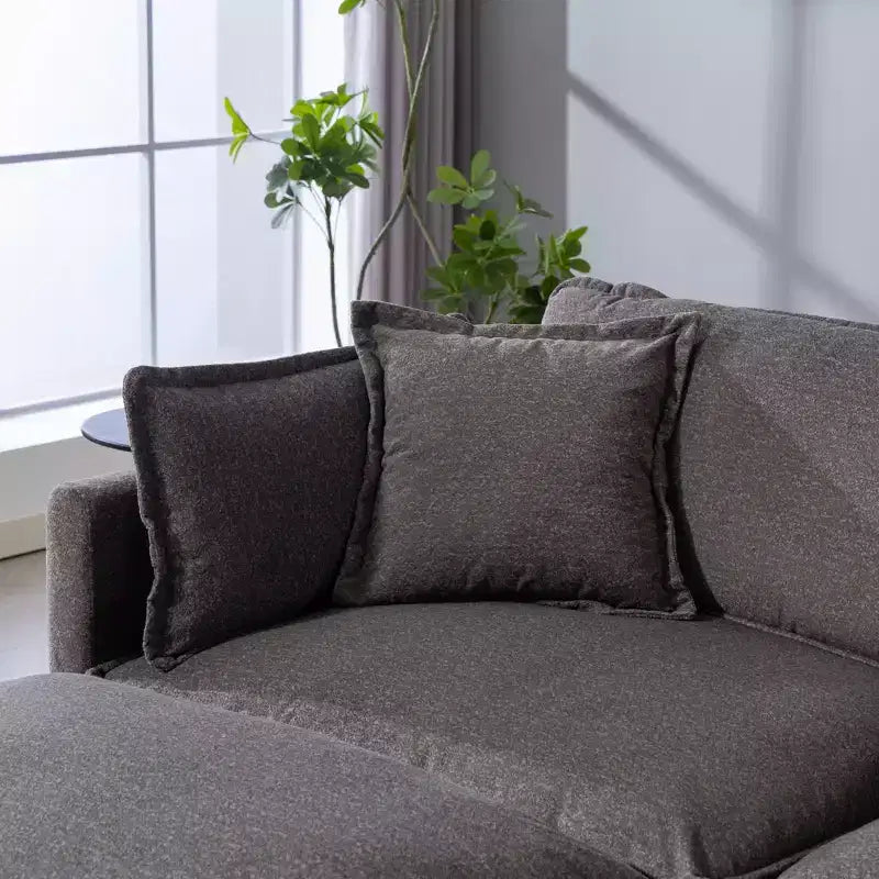 GDFStudio Fairmont 113.77 3-Seat Modular Chenille Upholstered Sectional Sofa with Ottoman and Waist Pillows