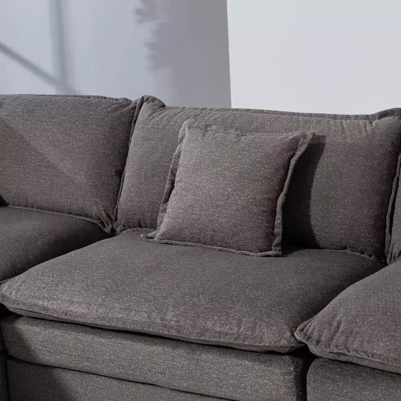 GDFStudio Fairmont 113.77 3-Seat Modular Chenille Upholstered Sectional Sofa with Ottoman and Waist Pillows