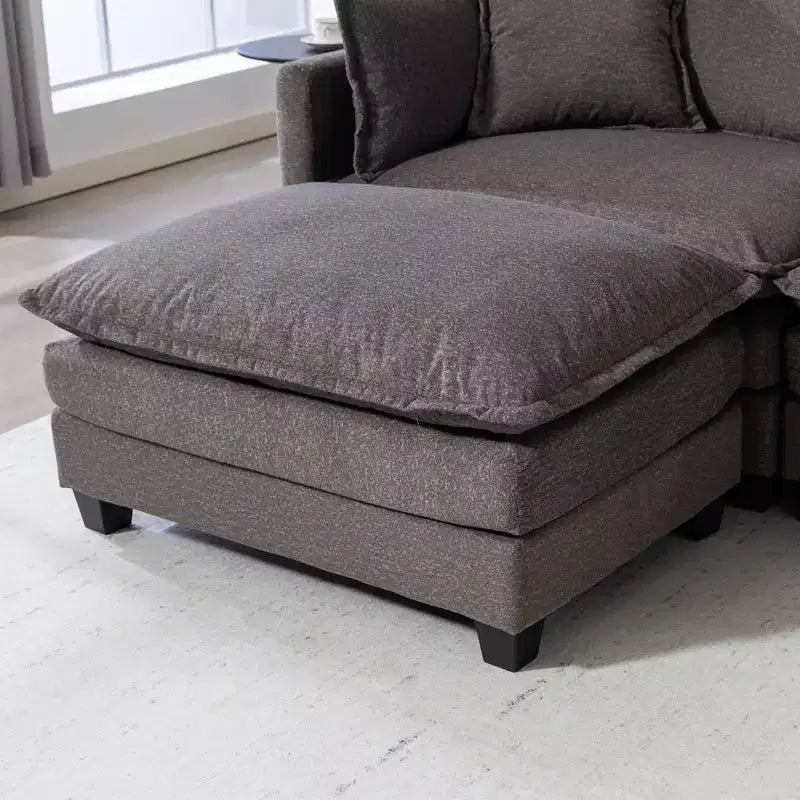 GDFStudio Fairmont 113.77 3-Seat Modular Chenille Upholstered Sectional Sofa with Ottoman and Waist Pillows