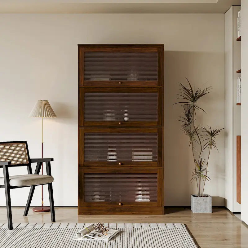Bibliothèque contemporaine avec portes vitrées et 4 étagères
