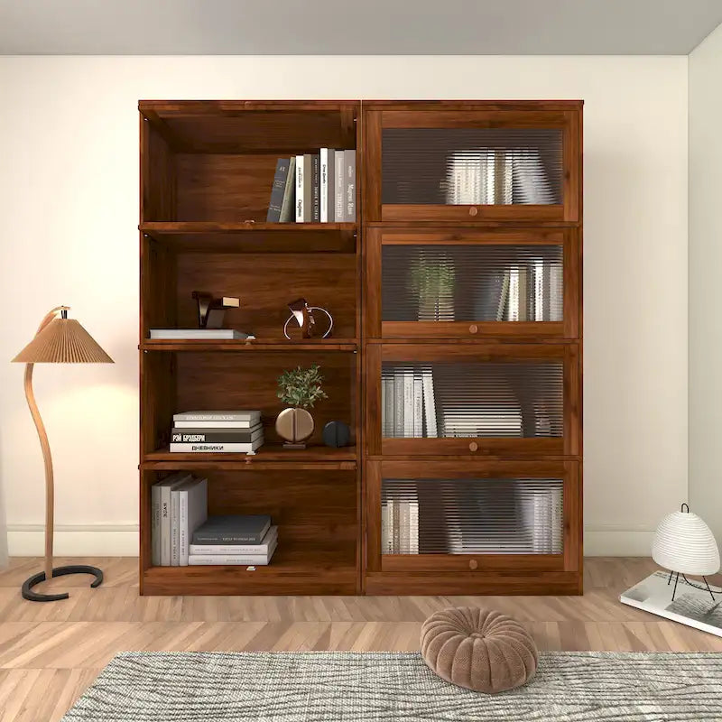 Bibliothèque contemporaine avec portes vitrées et 4 étagères