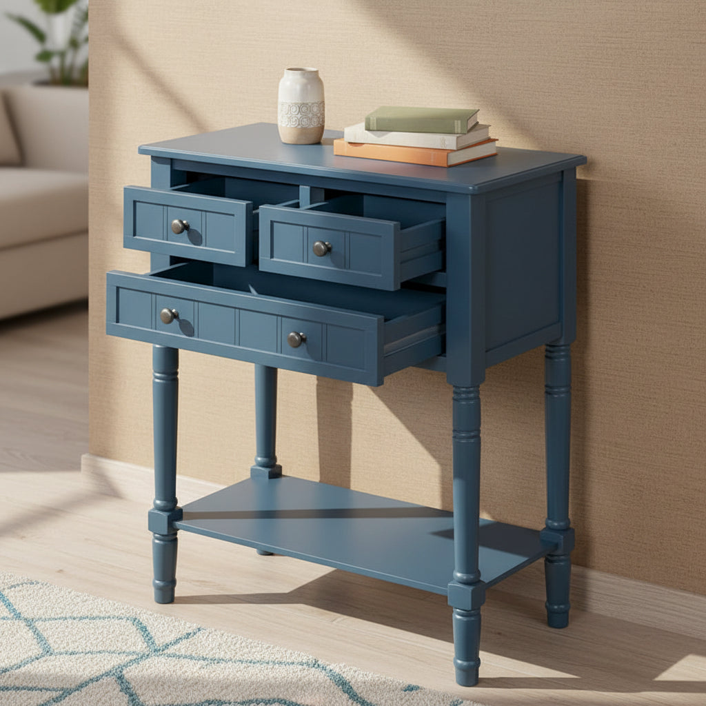 Console Table with 3 Storage Drawers and Bottom Shelf