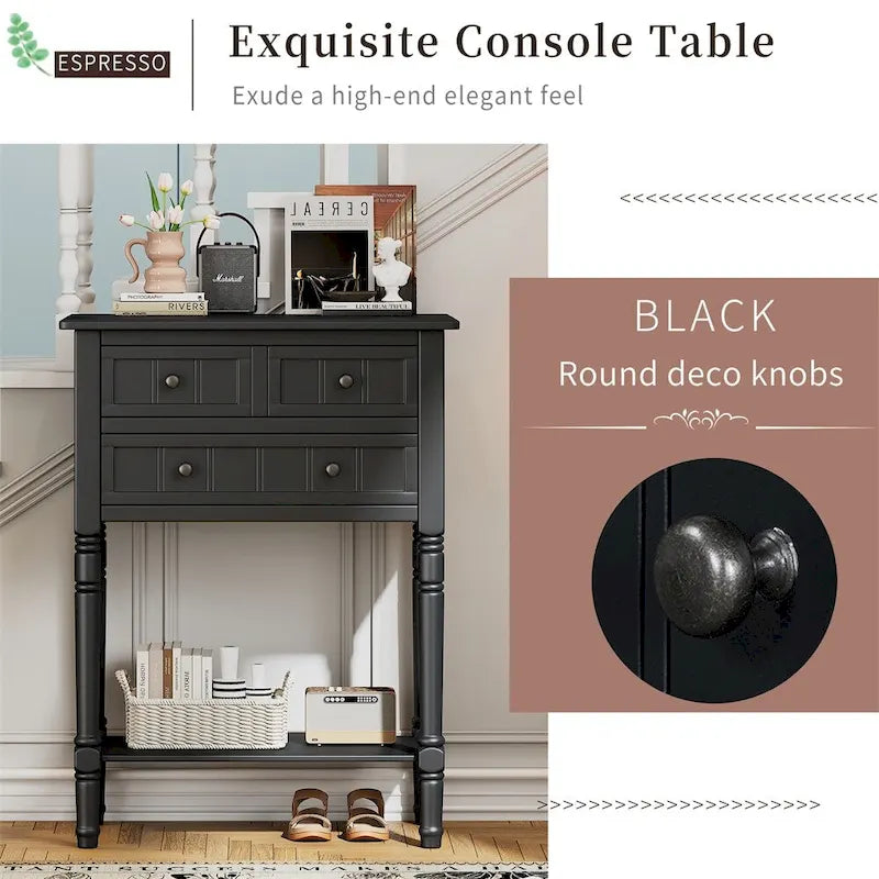 Console avec 3 tiroirs de rangement et étagère inférieure