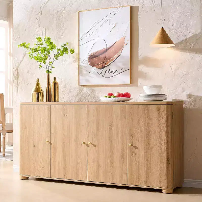 Kitchen Buffet Sideboard Cabinet with 4 Doors and Shelves, Modern Large Sideboard Buffet Storage Cabinet, 66 Coffee Bar Storage Cabinet