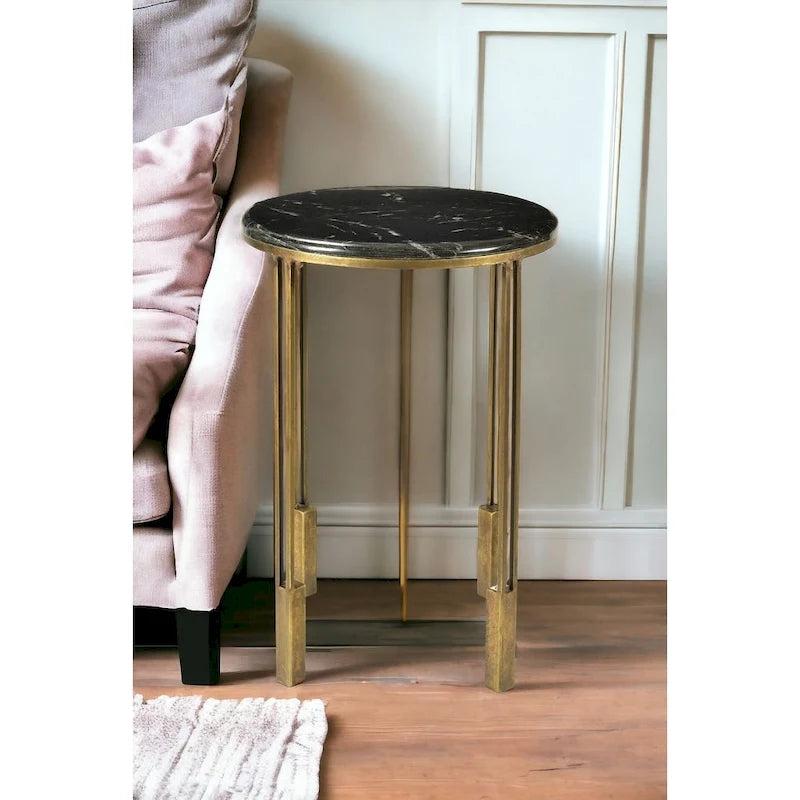 Table d'appoint ronde en marbre doré et noir, 58 cm