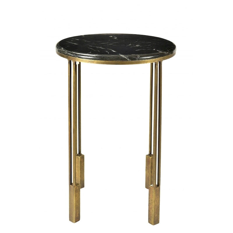 Table d'appoint ronde en marbre doré et noir, 58 cm