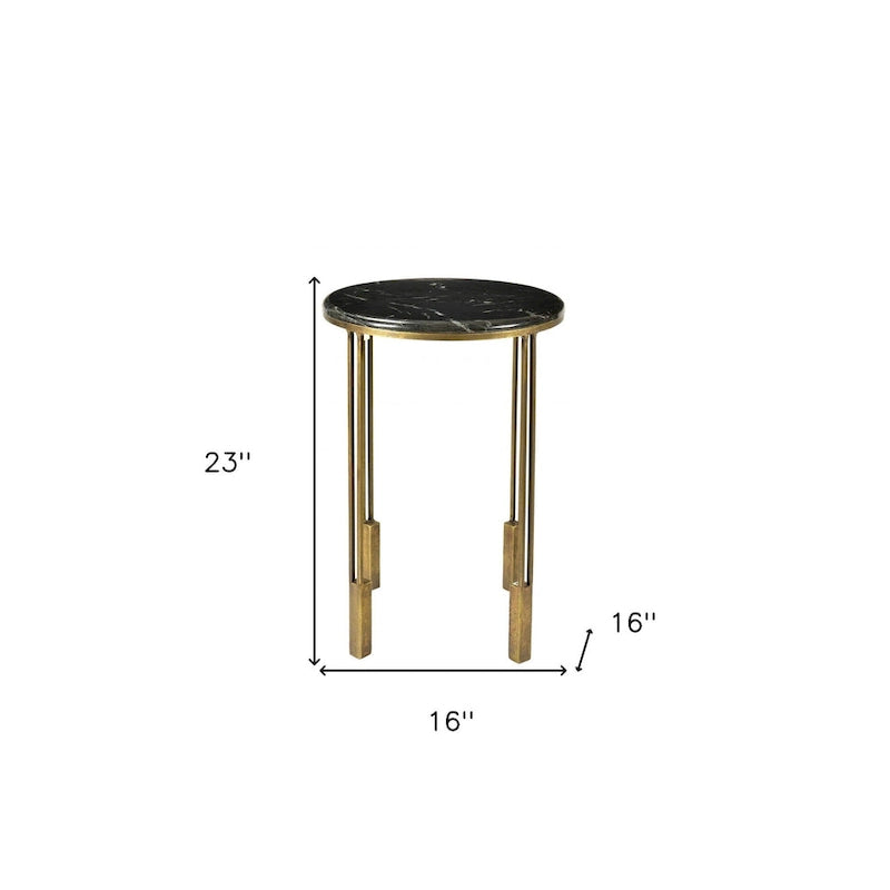 Table d'appoint ronde en marbre doré et noir, 58 cm