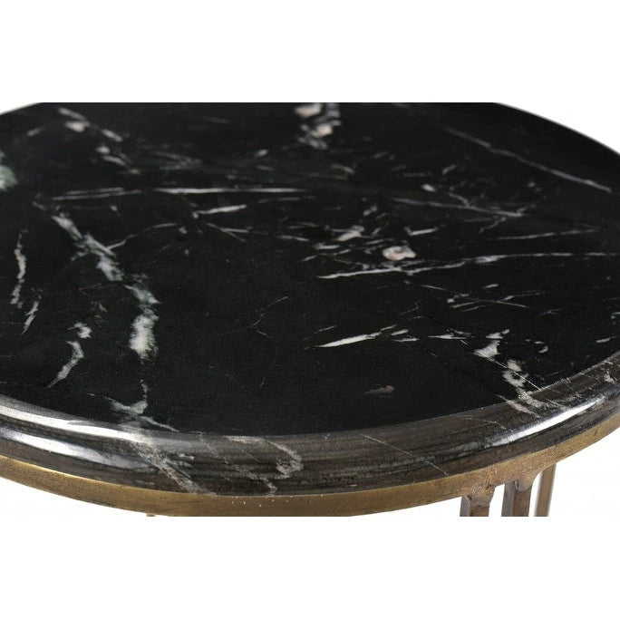 Table d'appoint ronde en marbre doré et noir, 58 cm