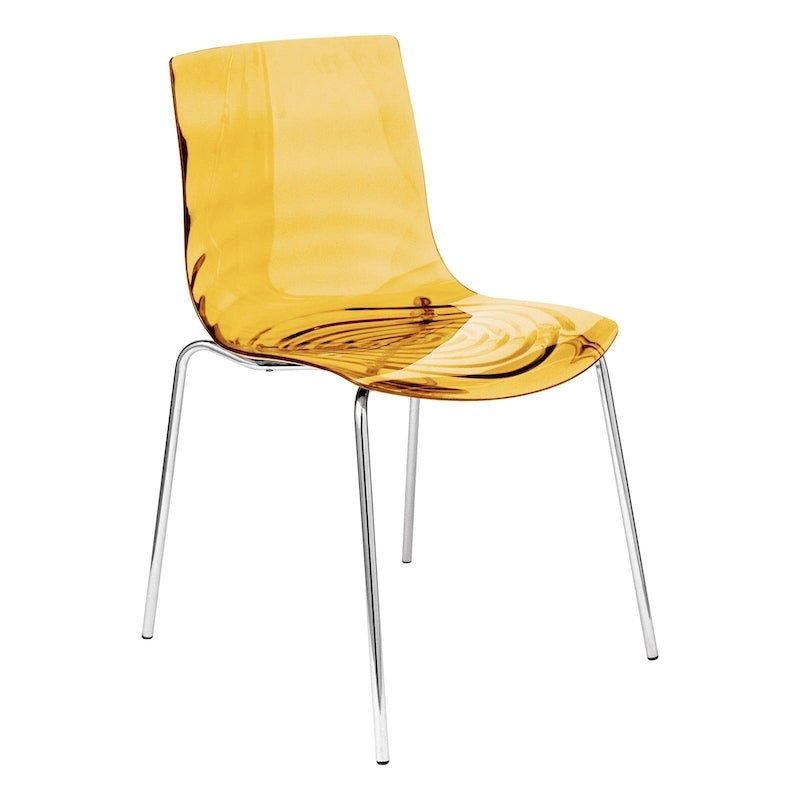 Chaise de salle à manger en acrylique avec pieds chromés, design moderne à ondulations