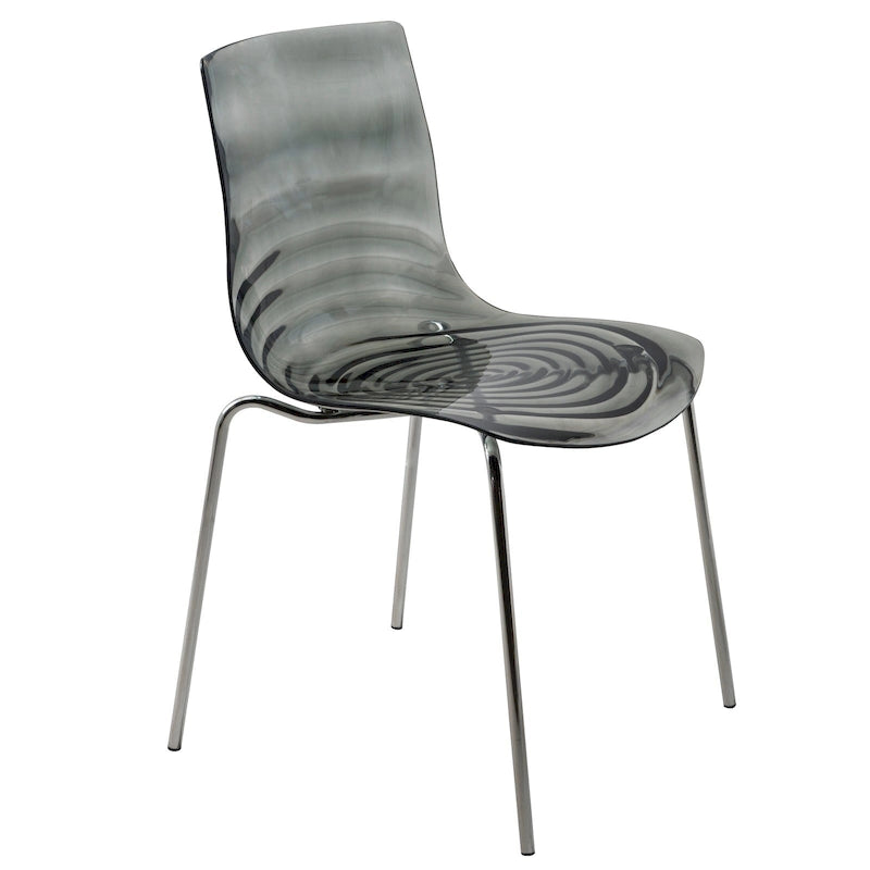 Chaise de salle à manger en acrylique avec pieds chromés, design moderne à ondulations