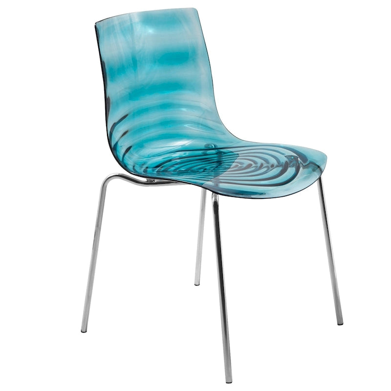 Chaise de salle à manger en acrylique avec pieds chromés, design moderne à ondulations