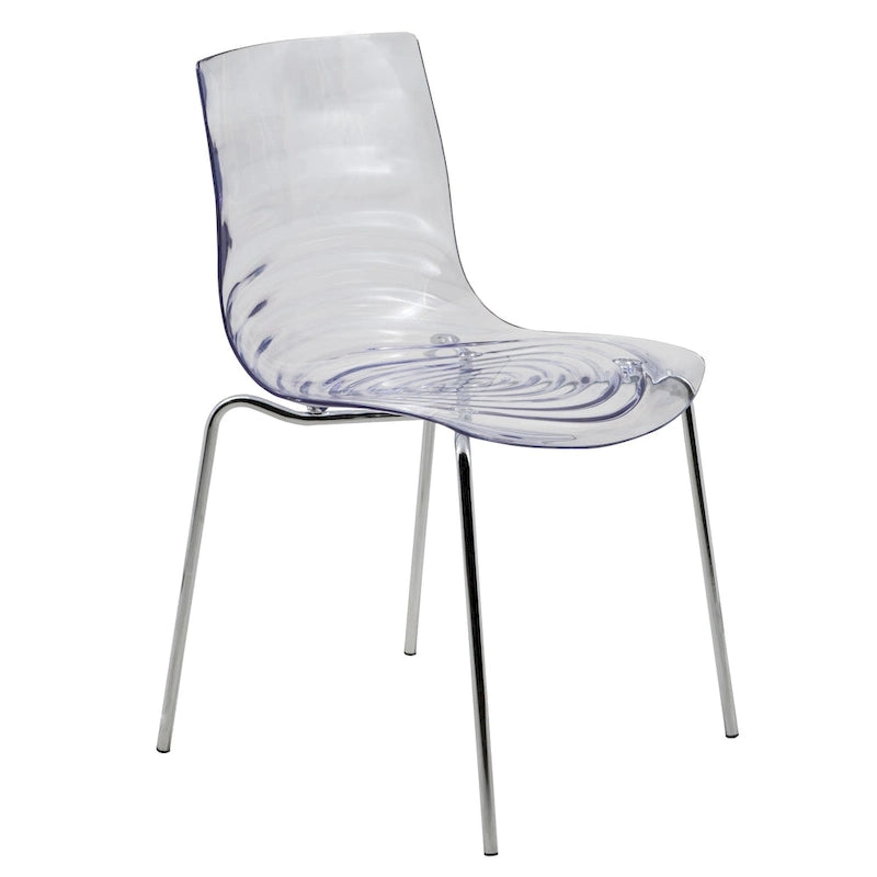 Chaise de salle à manger en acrylique avec pieds chromés, design moderne à ondulations