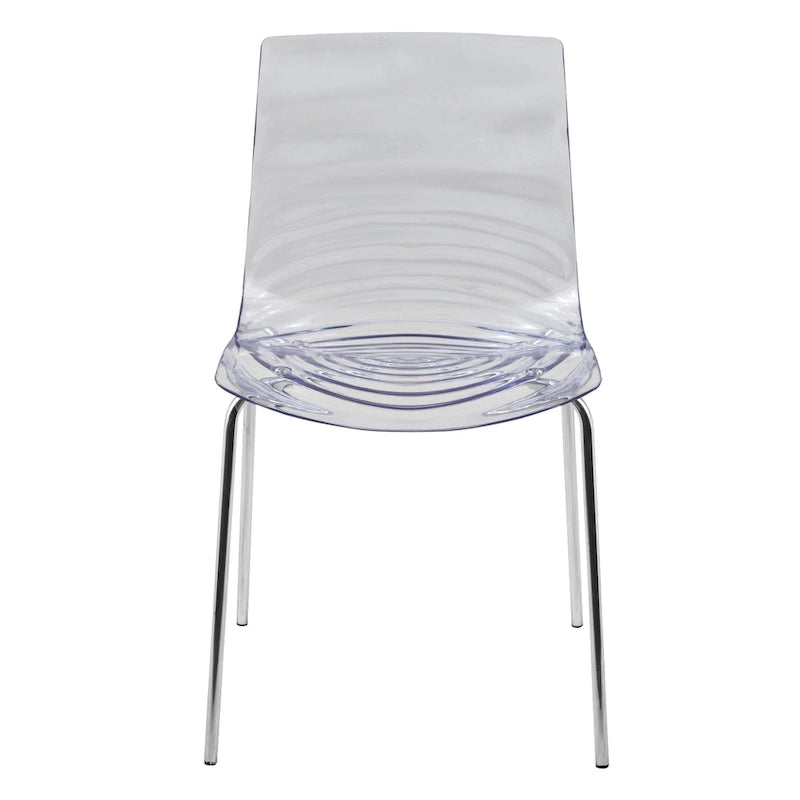 Chaise de salle à manger en acrylique avec pieds chromés, design moderne à ondulations