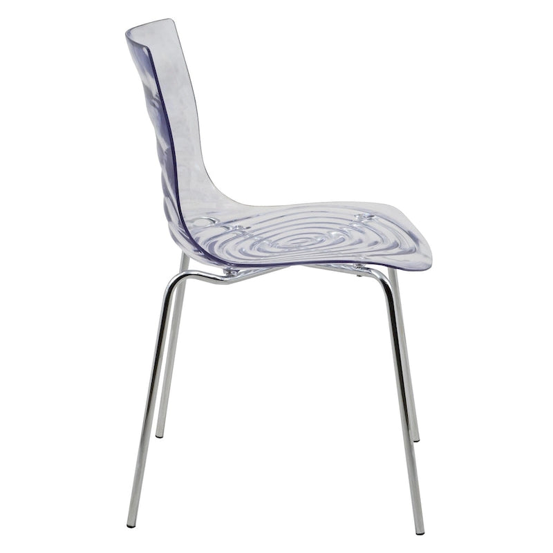 Chaise de salle à manger en acrylique avec pieds chromés, design moderne à ondulations