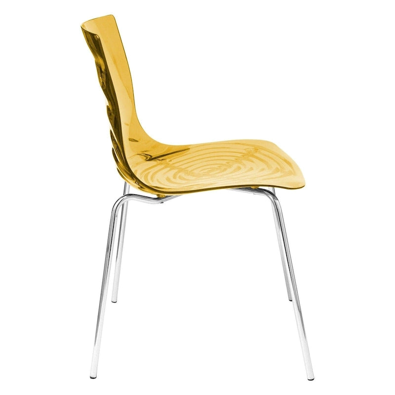 Chaise de salle à manger en acrylique avec pieds chromés, design moderne à ondulations