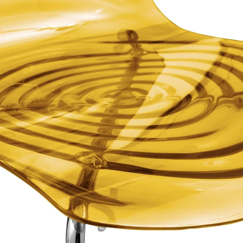 Chaise de salle à manger en acrylique avec pieds chromés, design moderne à ondulations