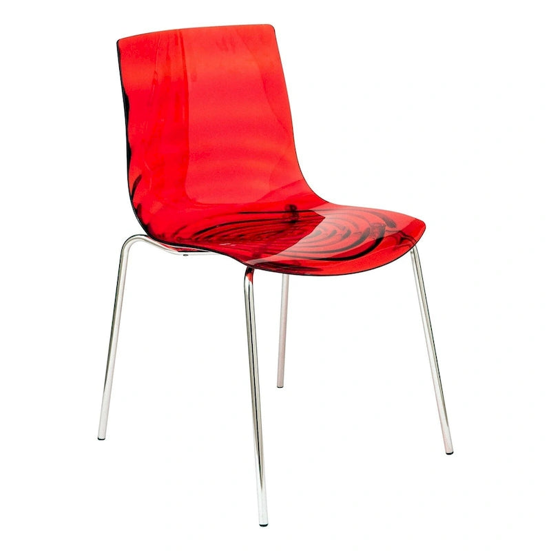 Chaise de salle à manger en acrylique avec pieds chromés, design moderne à ondulations