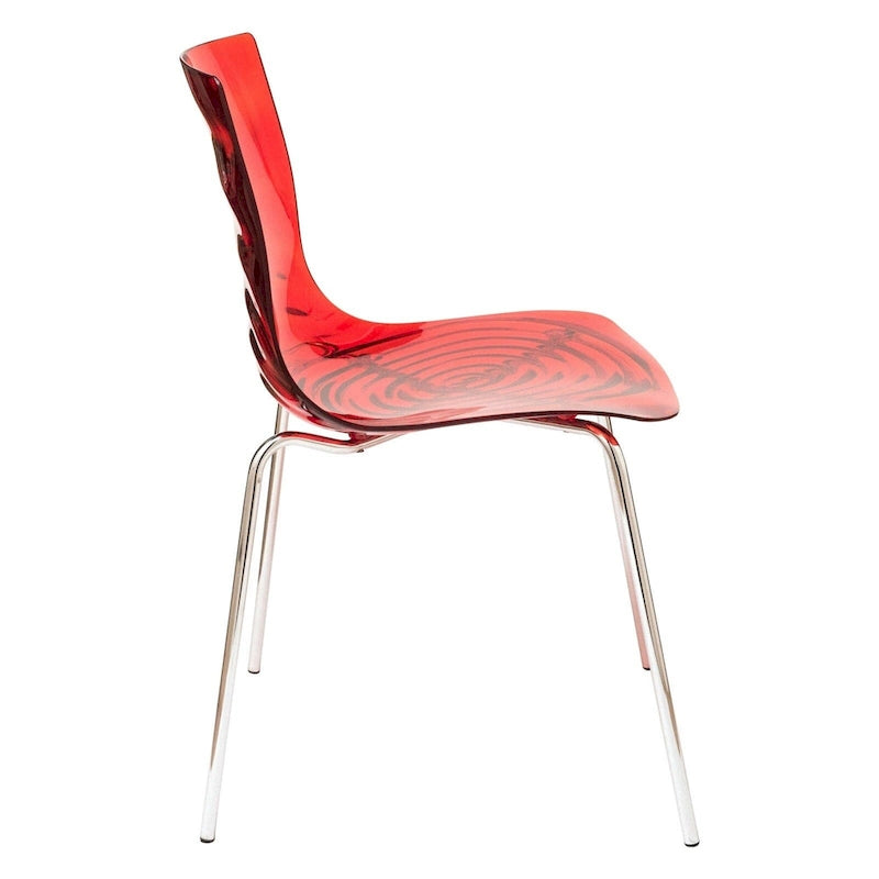 Chaise de salle à manger en acrylique avec pieds chromés, design moderne à ondulations