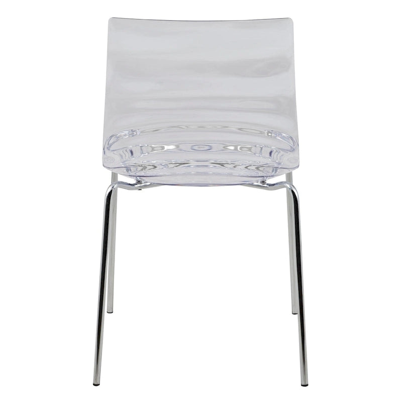 Chaise de salle à manger en acrylique avec pieds chromés, design moderne à ondulations