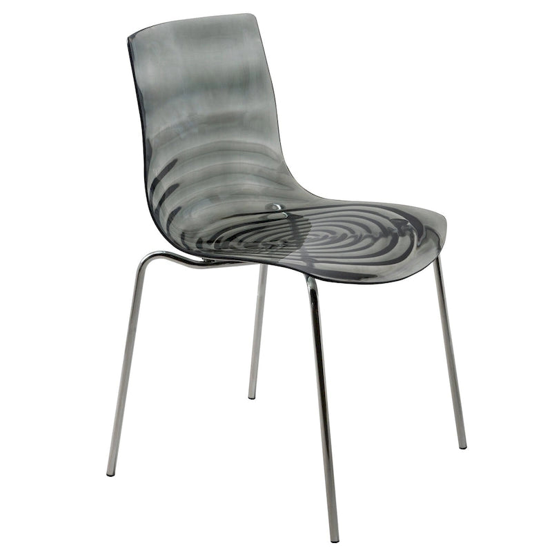 Chaise de salle à manger en acrylique avec pieds chromés, design moderne à ondulations