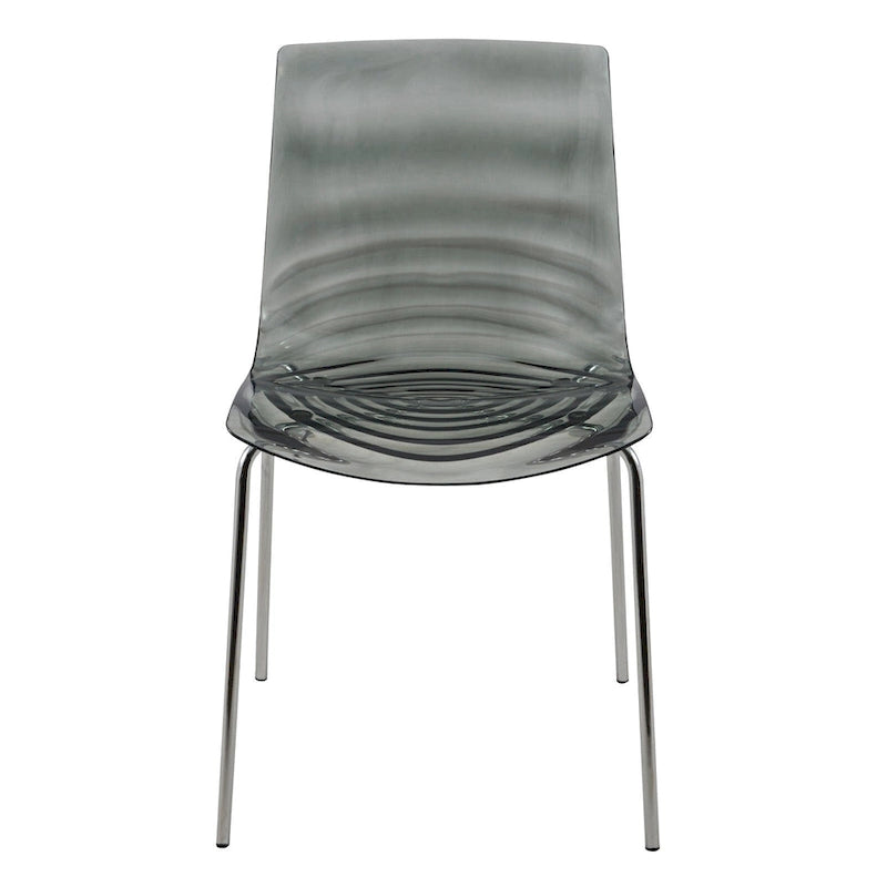 Chaise de salle à manger en acrylique avec pieds chromés, design moderne à ondulations