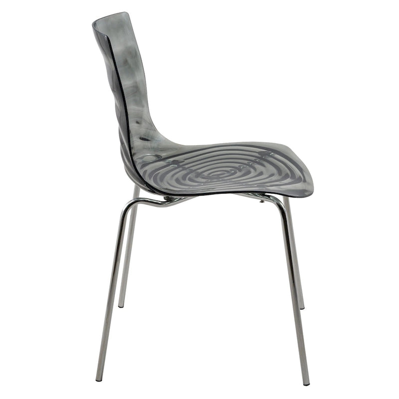 Chaise de salle à manger en acrylique avec pieds chromés, design moderne à ondulations
