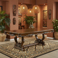 Maver Dining Table, Carved Silver Trim 90-114 Inch Classic Antique Oak
