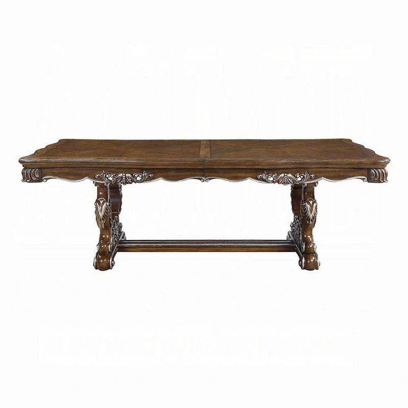 Table de salle à manger extensible avec bordure sculptée argentée, 90-114 pouces, chêne antique