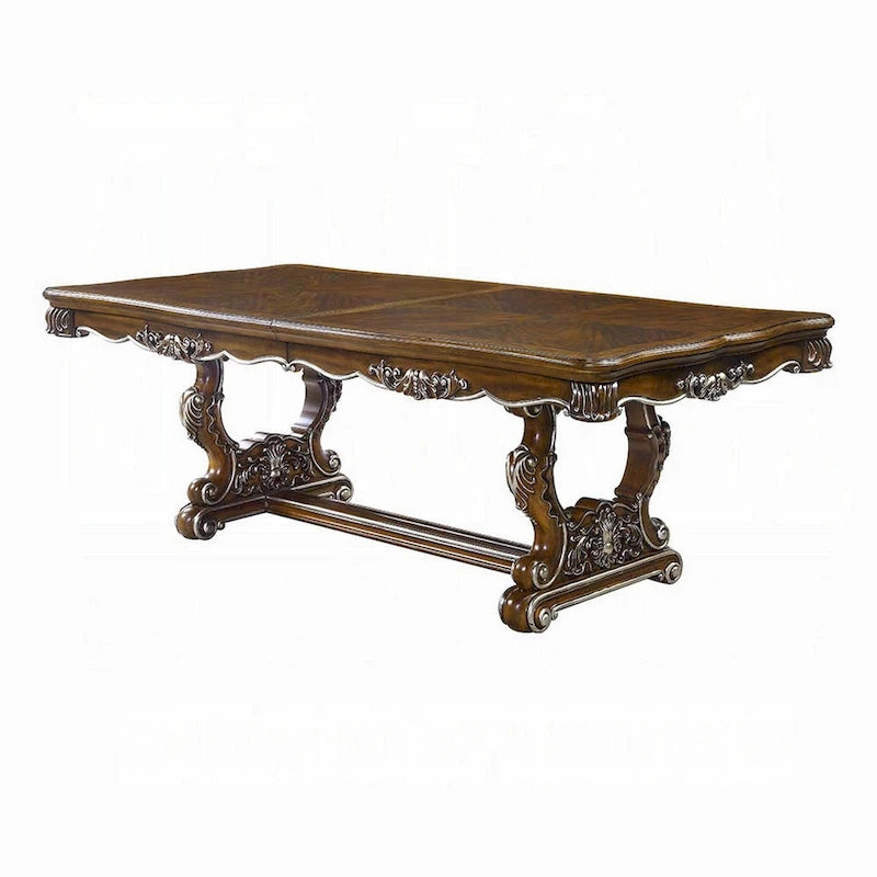 Table de salle à manger extensible avec bordure sculptée argentée, 90-114 pouces, chêne antique