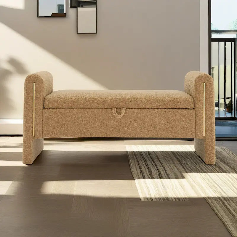 Banc de rangement de bout de lit avec accoudoirs en tissu Teddy moderne