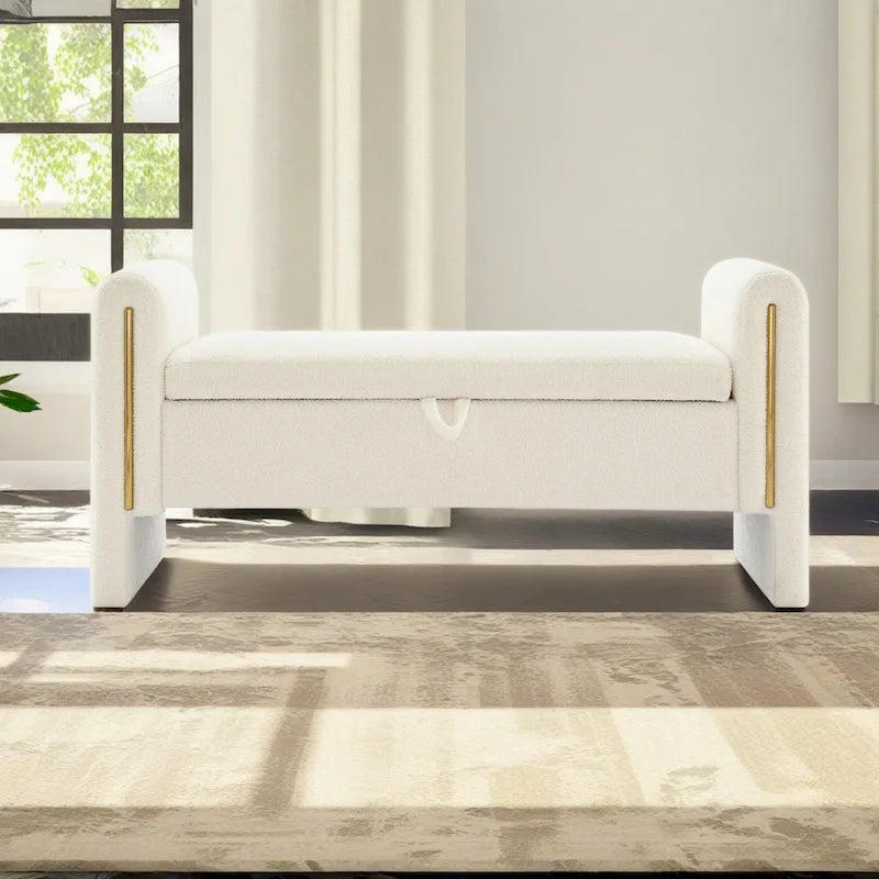 Banc de rangement de bout de lit avec accoudoirs en tissu Teddy moderne